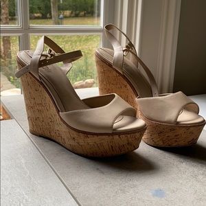 Nude pumps, tall cork wedge from ALDO